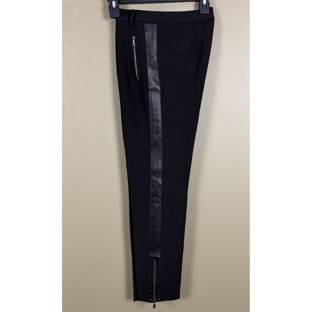Rebecca Taylor Pants Womens 4 Slim Stretch Trim Zipper Leather Trim Moto